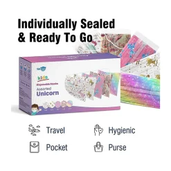 WeCare 3-ply Disposable Face Masks, Kids, Assorted Unicorn Designs, 50/Box (WMN100117)
