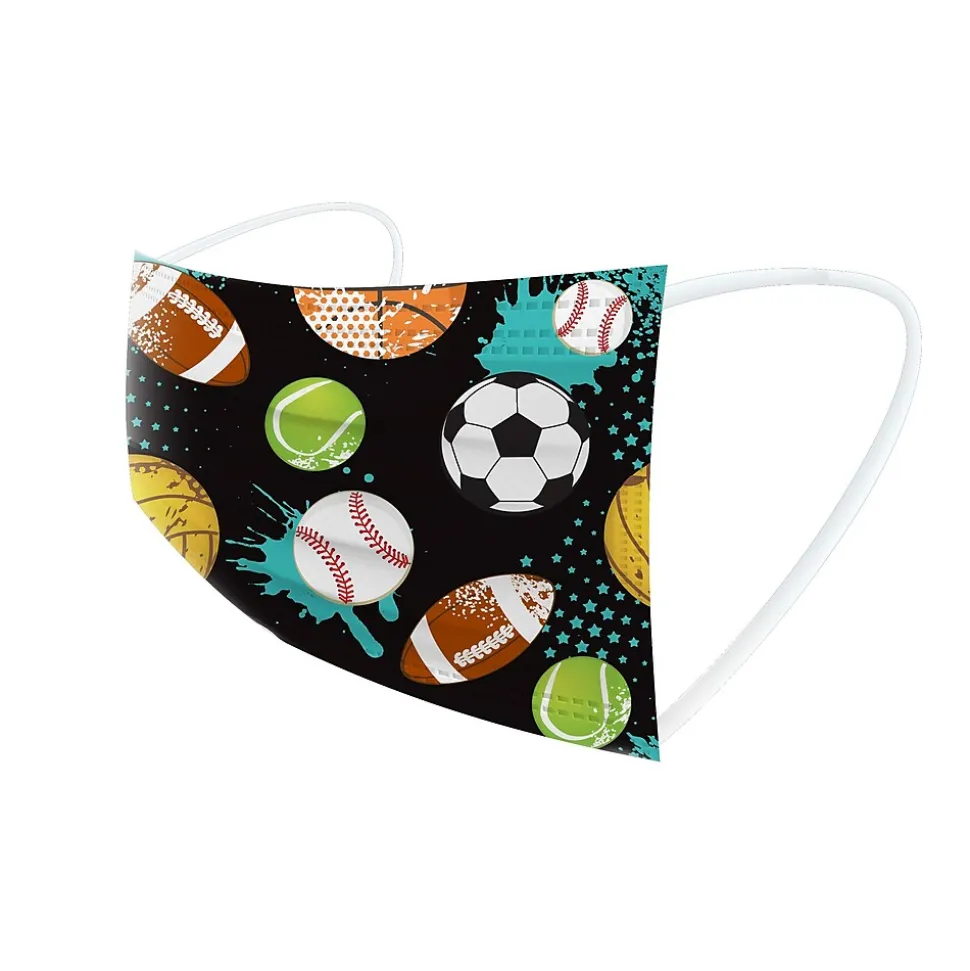 WeCare 3-ply Disposable Face Masks, Kids, Assorted Sports Deisgns, 50/Box (WMN100118)