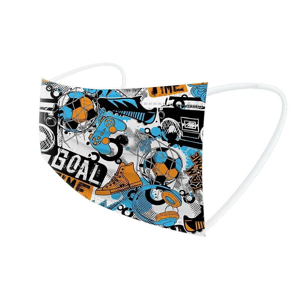 WeCare 3-ply Disposable Face Masks, Kids, Assorted Sports Deisgns, 50/Box (WMN100118)