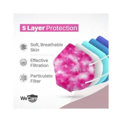 WeCare Tie Dye Disposable KN95 Fabric Face Masks, One Size, Assorted Colors, 20/Pack, 50 Packs/Carton (TBN203263)