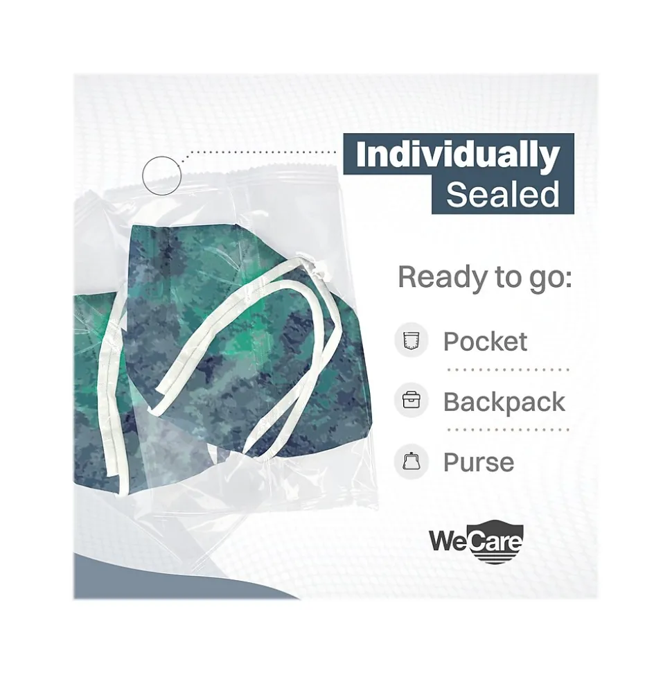 WeCare Tie Dye Disposable KN95 Fabric Face Masks, One Size, Assorted Colors, 20/Pack, 50 Packs/Carton (TBN203263)