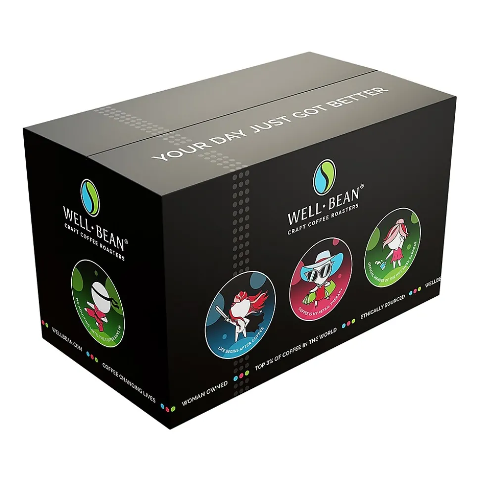 Well-Bean Coffee Hot Mess Caffeinated Coffee Frac Pack, Medium Roast, 2.5 oz., 18/Carton (WCB82085)