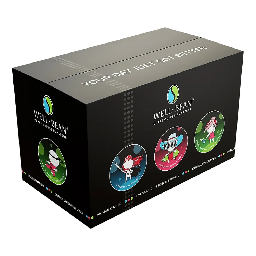 Well-Bean Coffee Slay the Day Caffeinated Coffee Frac Pack, Dark Roast, 2.5 oz., 18/Carton (WCB82022)