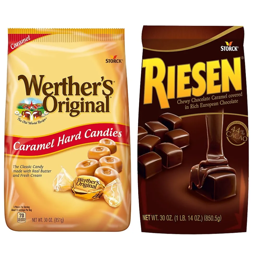 Werther's Original Carmel Hard Candies and Riesen Carmel Chocolates, 30 oz (600-00285)