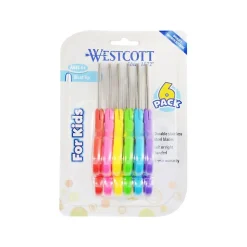 Westcott School 5" Stainless Steel Kid's Scissors, Blunt Tip, Assorted Colors, 6/Pack (16454)