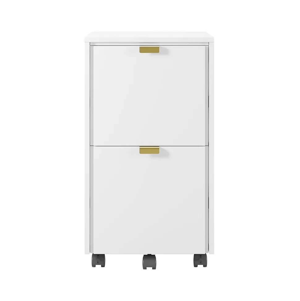 Whalen Breenly 2-Drawer Mobile Vertical File Cabinet, Letter/Legal Size, 28"H x 16"W x 20.63"D, Off-White/Gold (SPUS-BRMF-WH)