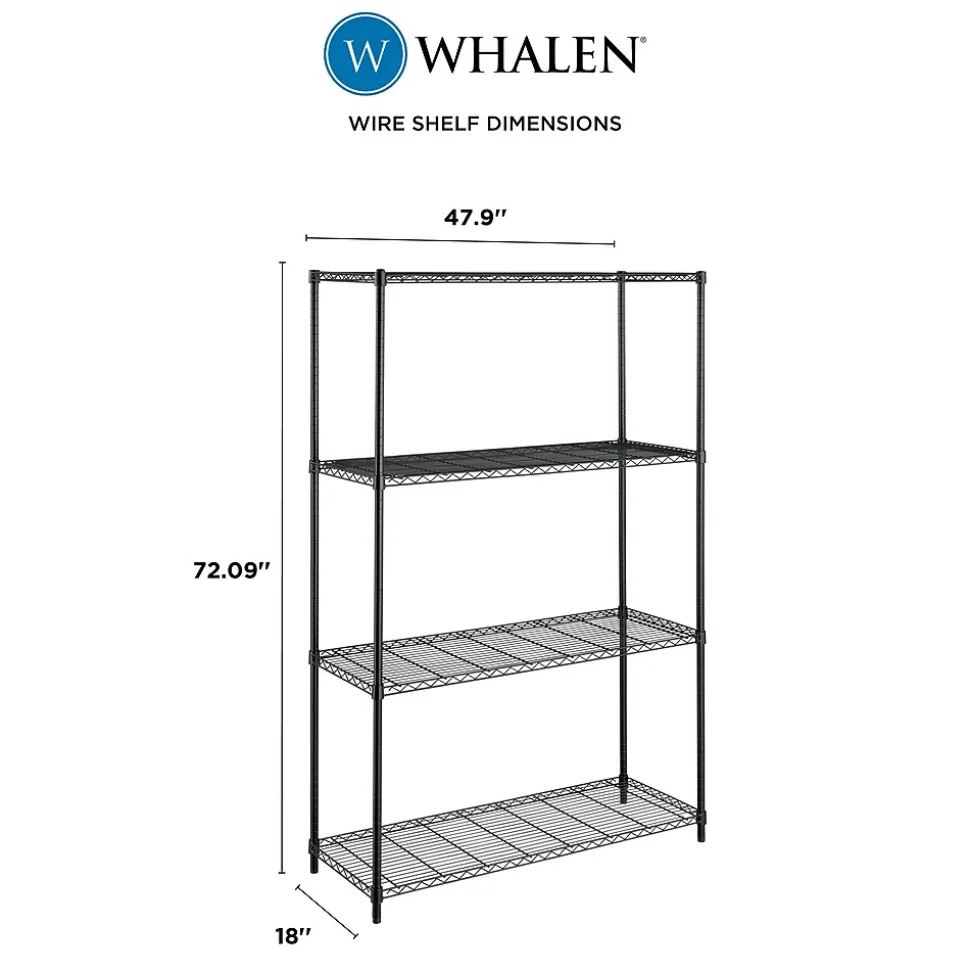 Whalen 4-Shelf Wire Unit, 48"W, Black (WS184872-4B)