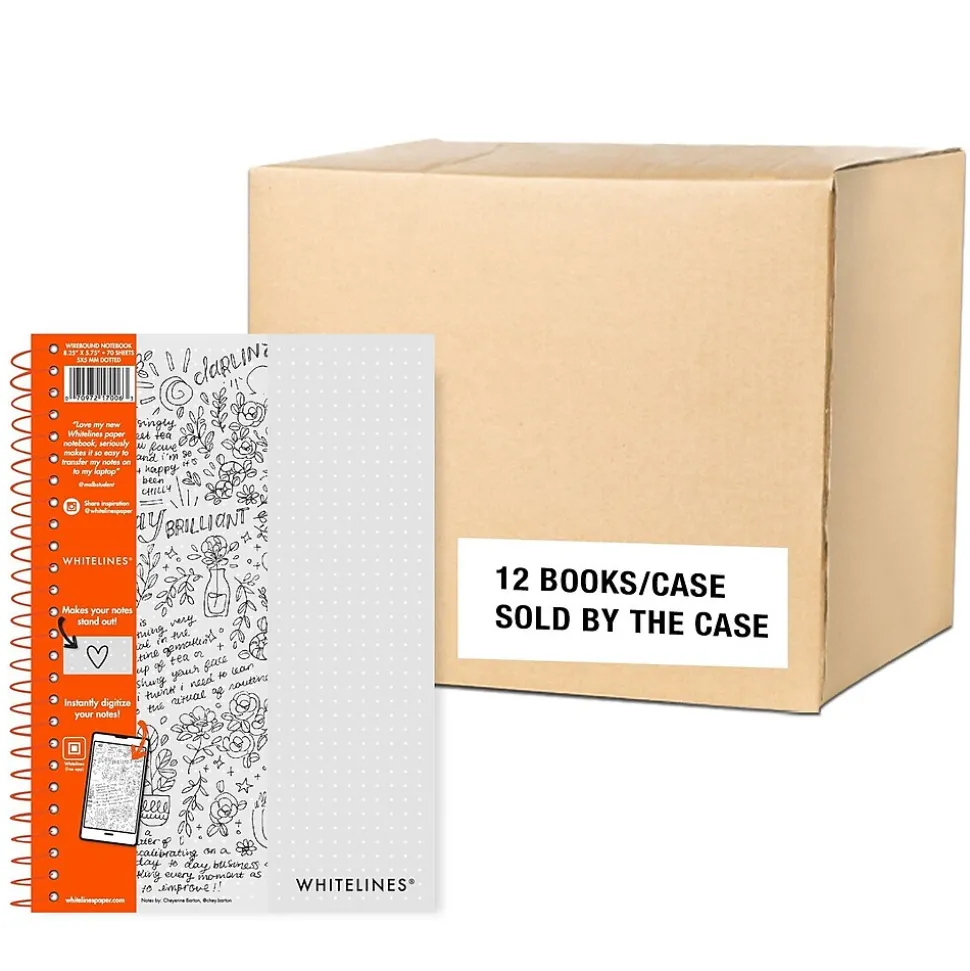 Whitelines Journal, 75.75" x 8.25", Dotted Ruled, Gray, 70 Pages, 12/Carton (17006cs)