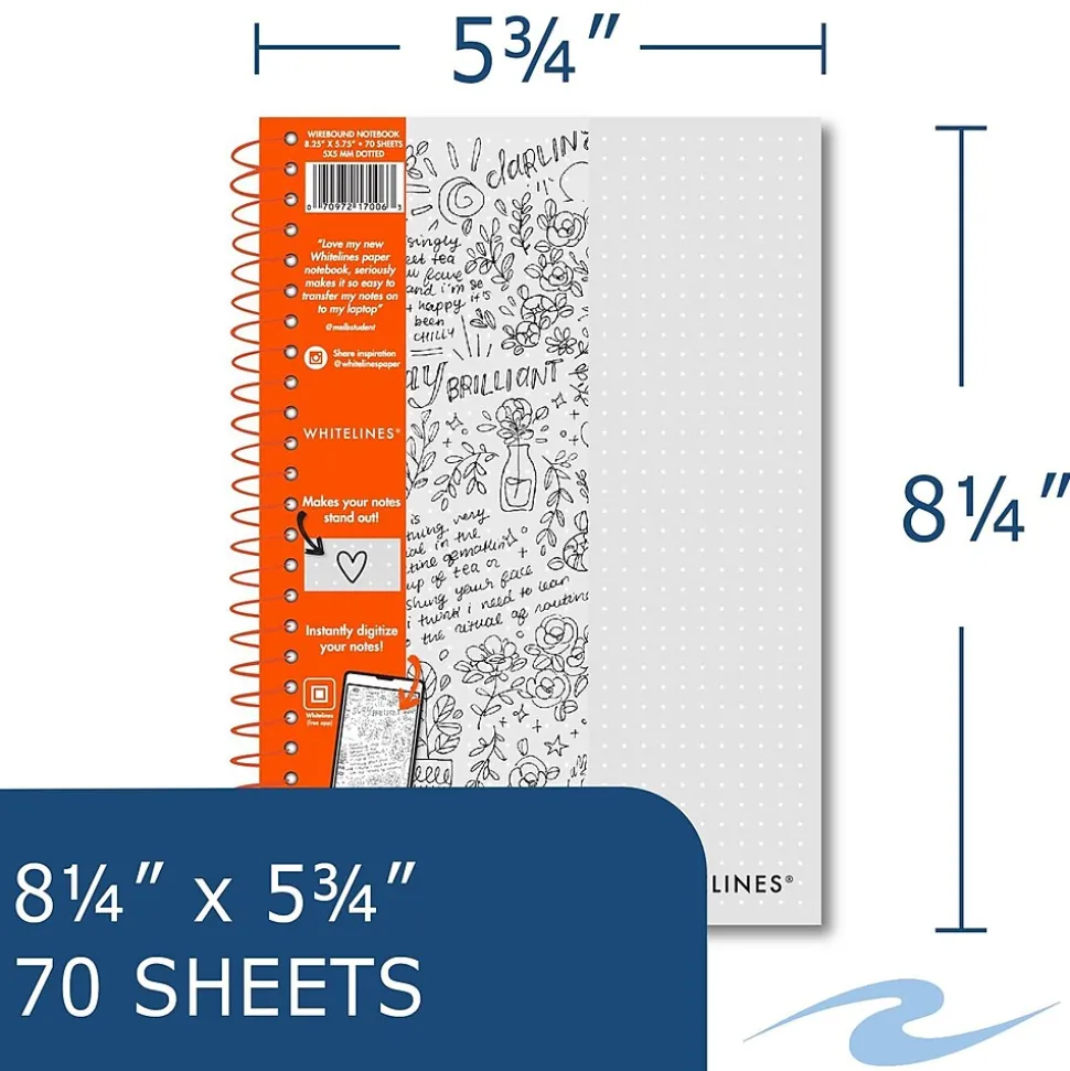Whitelines Journal, 75.75" x 8.25", Dotted Ruled, Gray, 70 Pages, 12/Carton (17006cs)