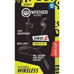 Wicked Audio Shred2 Wireless Bluetooth Stereo Headphones, Lime Freak (WI-BT3670)