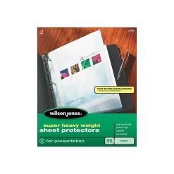 Wilson Jones Top-Loading Sheet Protectors, Super Heavy Weight, 8-1/2" x 11", Clear, 5 mil, 50/Box (WLJ21400)