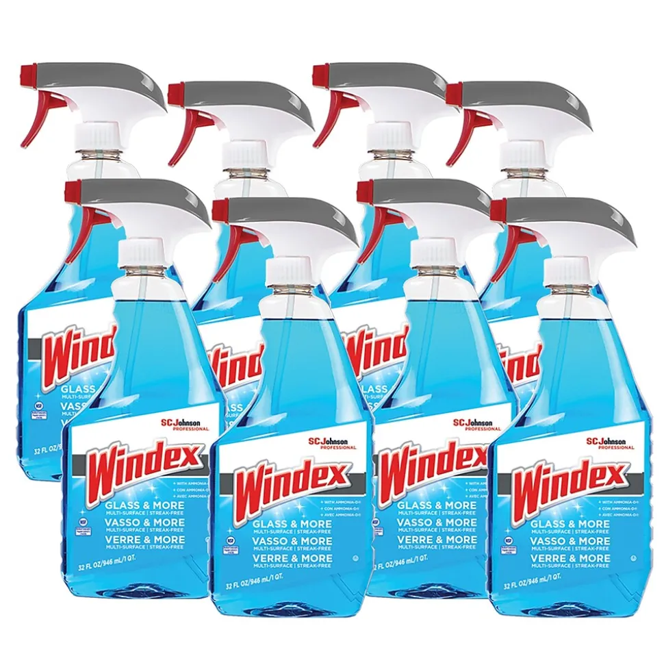 Windex Glass Cleaner with Ammonia-D Trigger Spray, 32 fl Oz., 8/Carton (322338CT)