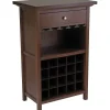 Winsome 40.4" x 26.6" x 15.7" Wood Wine Cabinet With 1-Drawer, Glass Rack, Antique Walnut