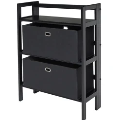 Winsome Torino 3-Pc Folding Bookcase w/ Fabric Baskets, Black/Black (20306)