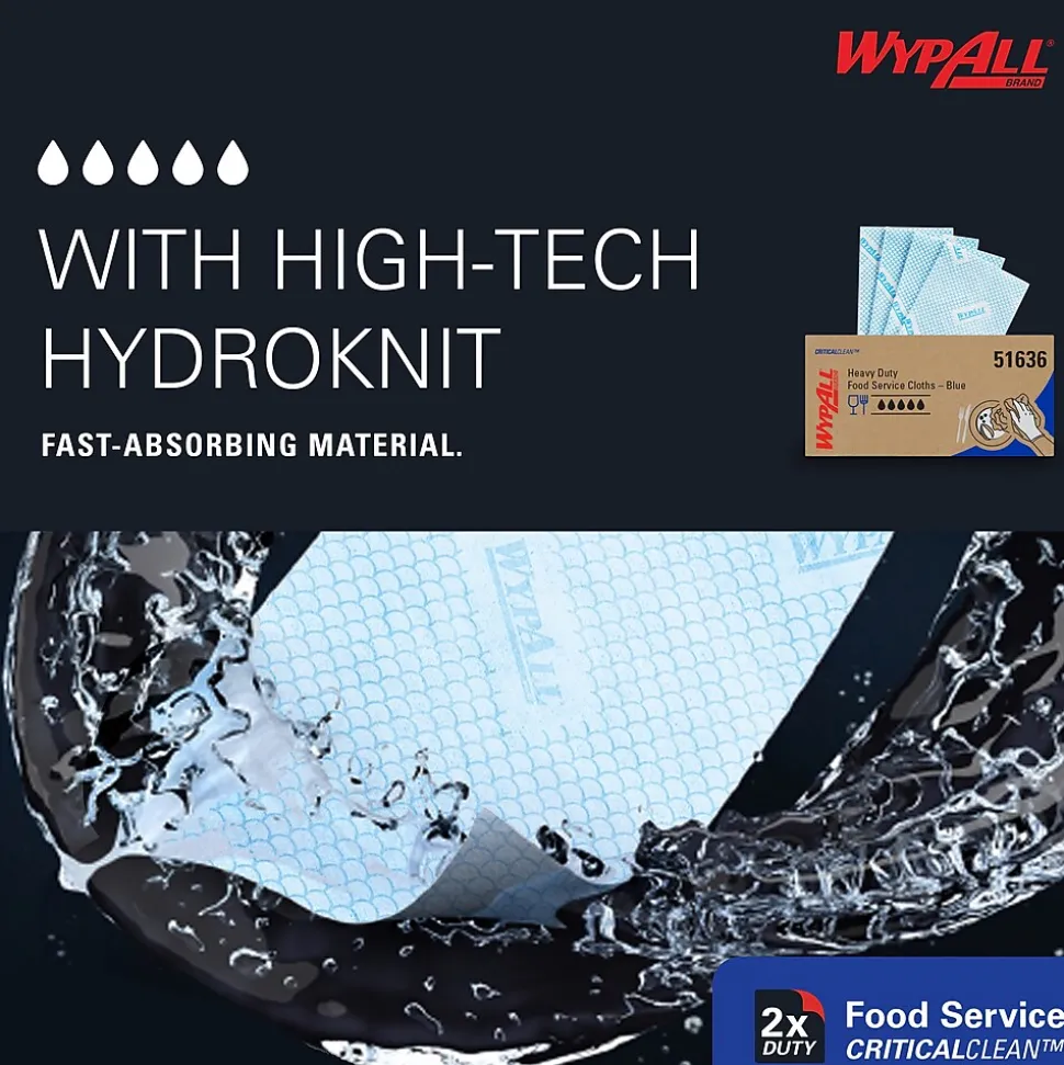 WypAll CriticalClean Fabric Food Service Cloths, 23.5" x 12.5", Blue, 200 Cloths/Pack (51636)
