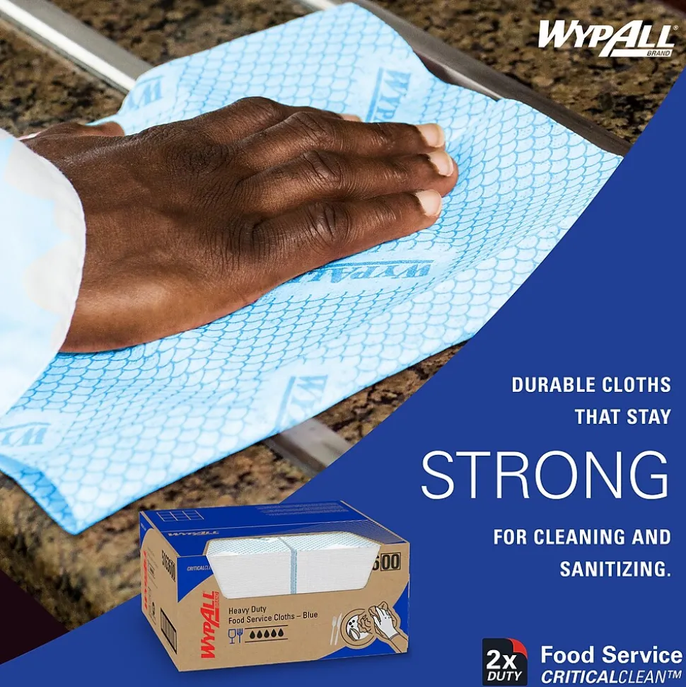 WypAll CriticalClean Fabric Food Service Cloths, 23.5" x 12.5", Blue, 200 Cloths/Pack (51636)