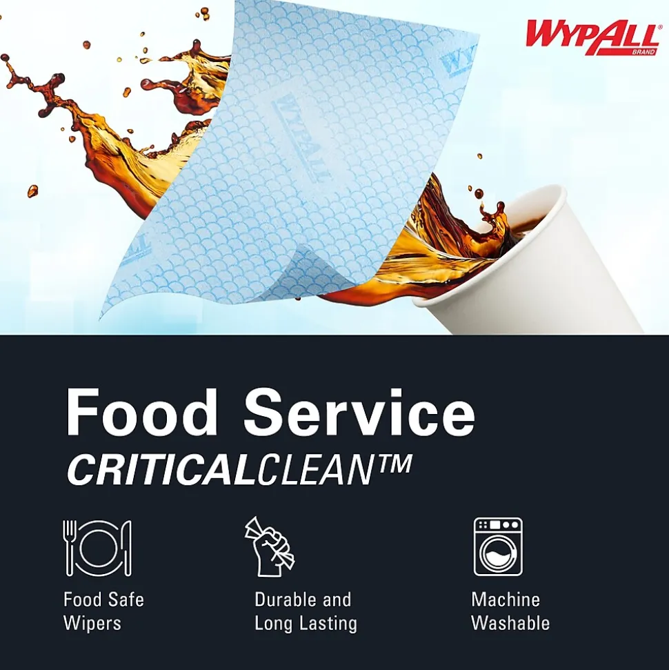 WypAll CriticalClean Fabric Food Service Cloths, 23.5" x 12.5", Blue, 200 Cloths/Pack (51636)