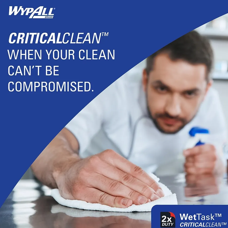 WypAll CriticalClean WetTask Fabric Cleaning Wipers, 12.5" x 12", White, 140 Sheets/Roll, 6/Carton (06411)