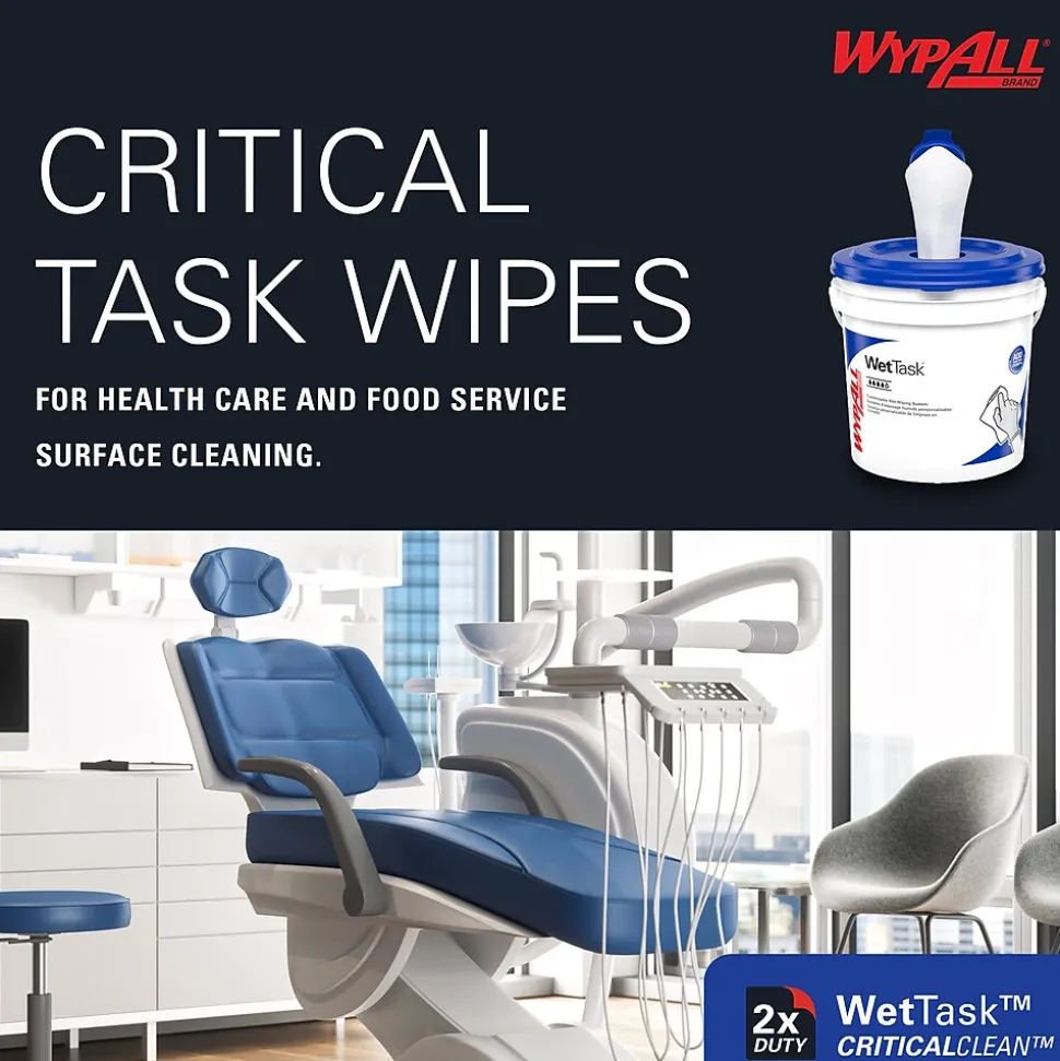 WypAll CriticalClean WetTask Fabric Cleaning Wipers, 12.5" x 12", White, 140 Sheets/Roll, 6/Carton (06411)