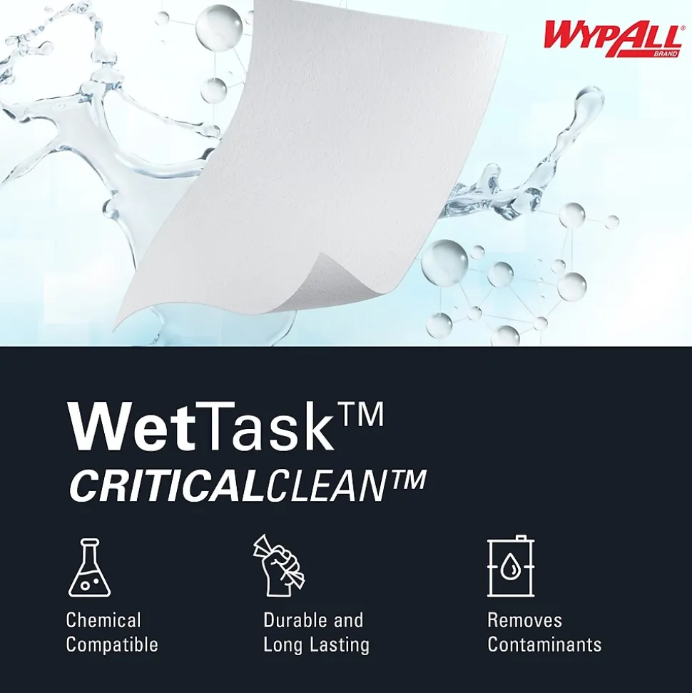 WypAll CriticalClean WetTask Fabric Cleaning Wipers, 12.5" x 12", White, 140 Sheets/Roll, 6/Carton (06411)