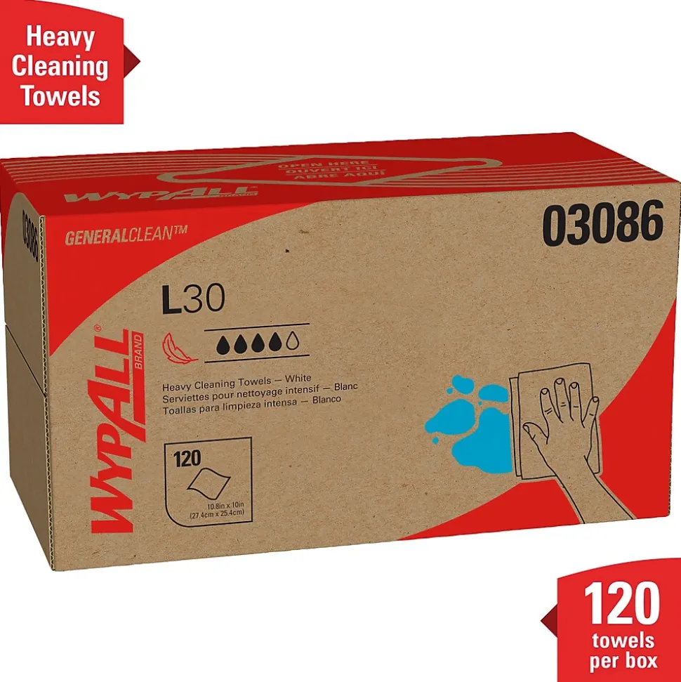 WypAll GeneralClean L30 Cleaning Cloths, 10" x 10.8", White, 12 Sheets/Box, 10 Boxes/Carton (03086)