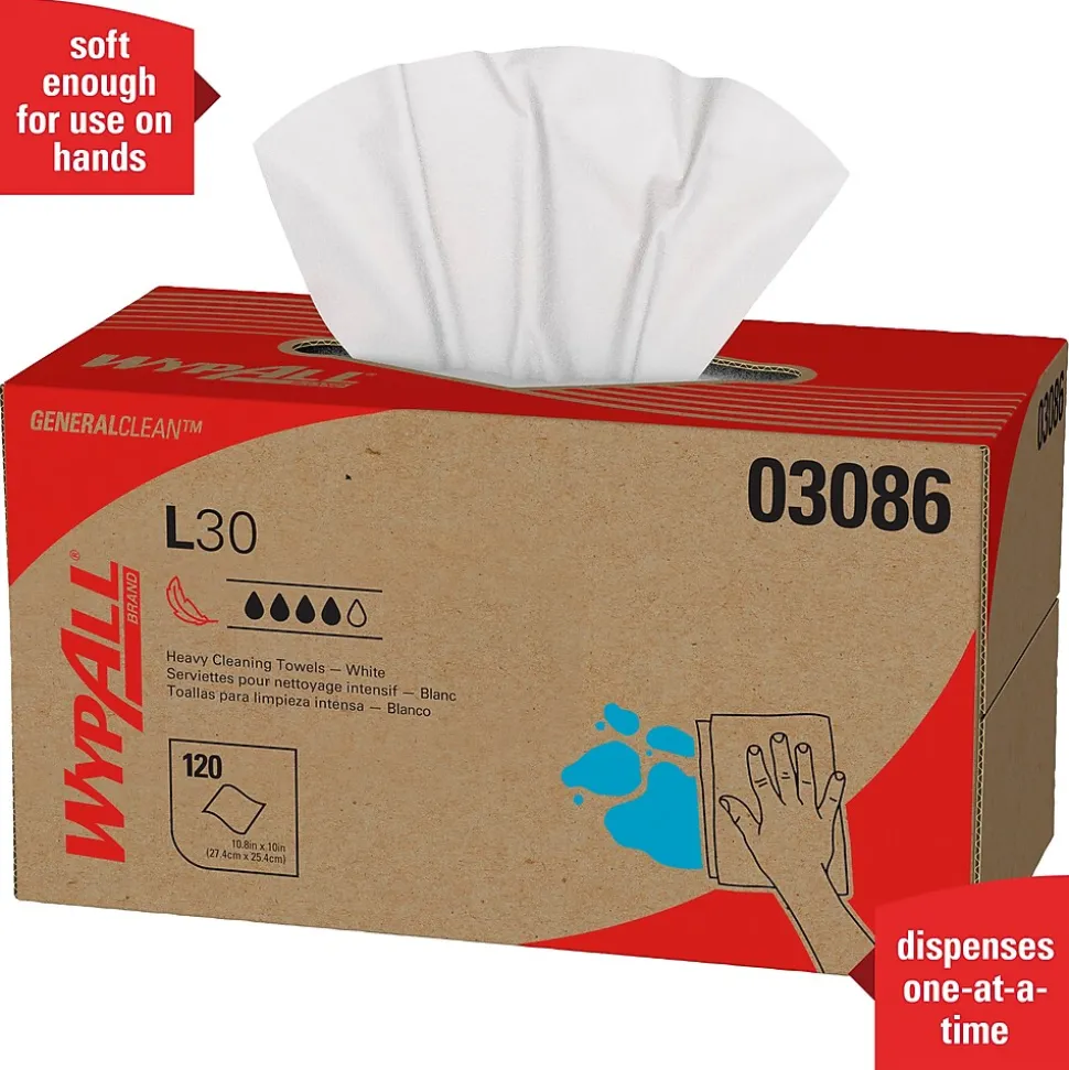WypAll GeneralClean L30 Cleaning Cloths, 10" x 10.8", White, 12 Sheets/Box, 10 Boxes/Carton (03086)