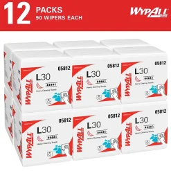 WypAll GeneralClean L30 Durable Fibers Cleaning Wipers, 12" x 12.5", White, 90 Wipers/Box, 12/Carton (05812)