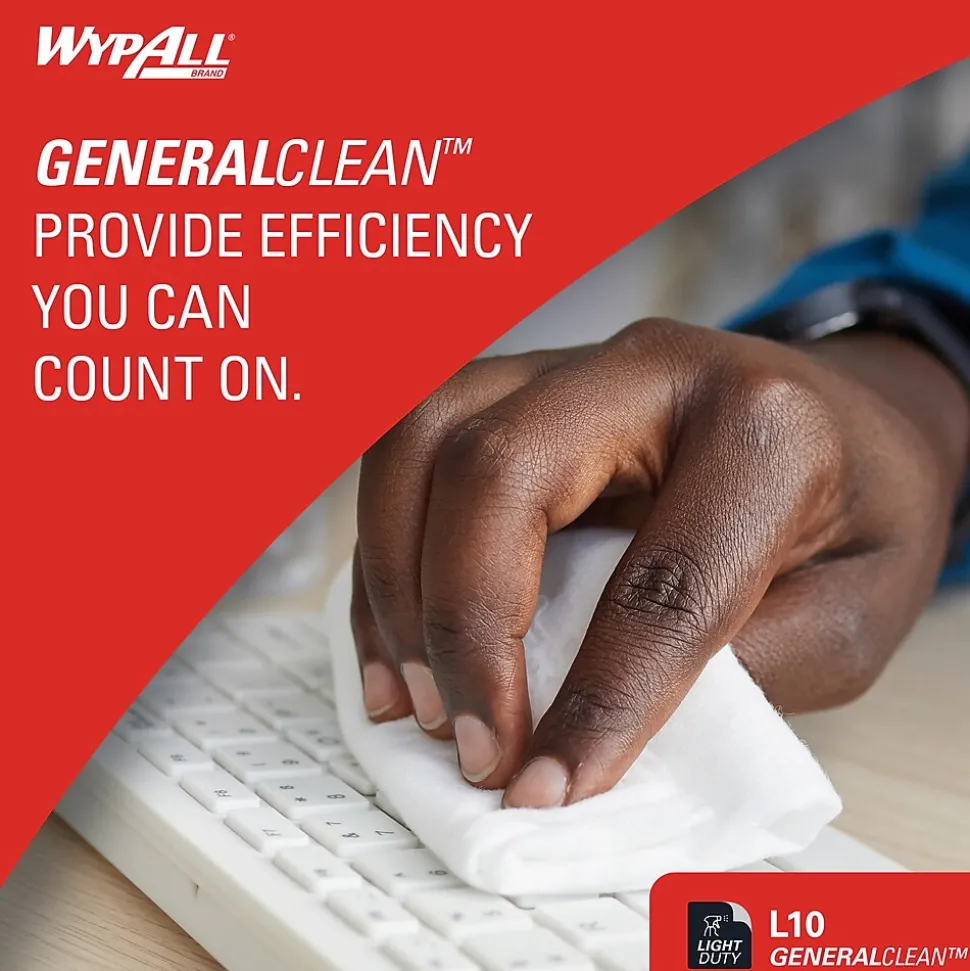 WypAll GeneralClean L10 Fabric Cleaning Wipers, 10.25" x 9", White, 250 Wipers/Box (42346)