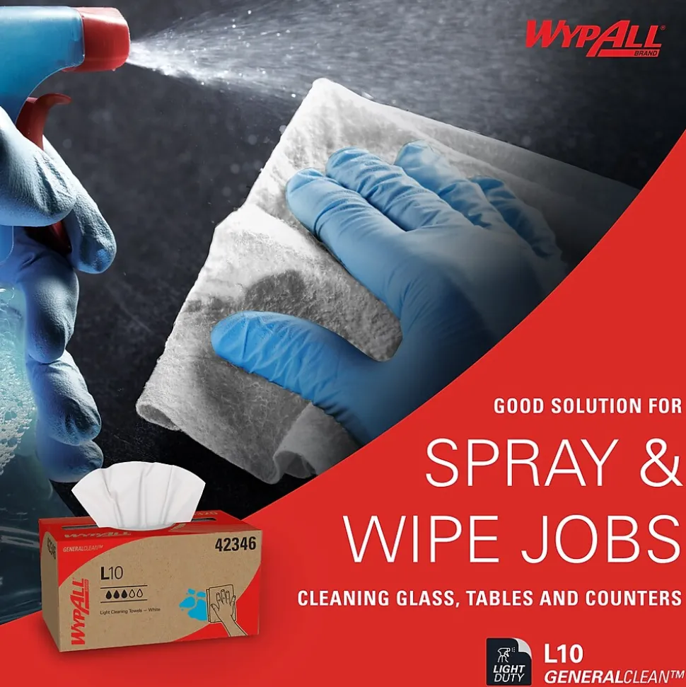 WypAll GeneralClean L10 Fabric Cleaning Wipers, 10.25" x 9", White, 250 Wipers/Box (42346)