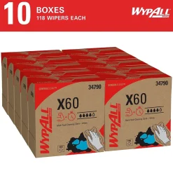 WypAll GeneralClean X60 Fabric Cleaning Wipers, 16.8" x 9.1", White, 118 Wipers/Box, 10/Carton (34790)