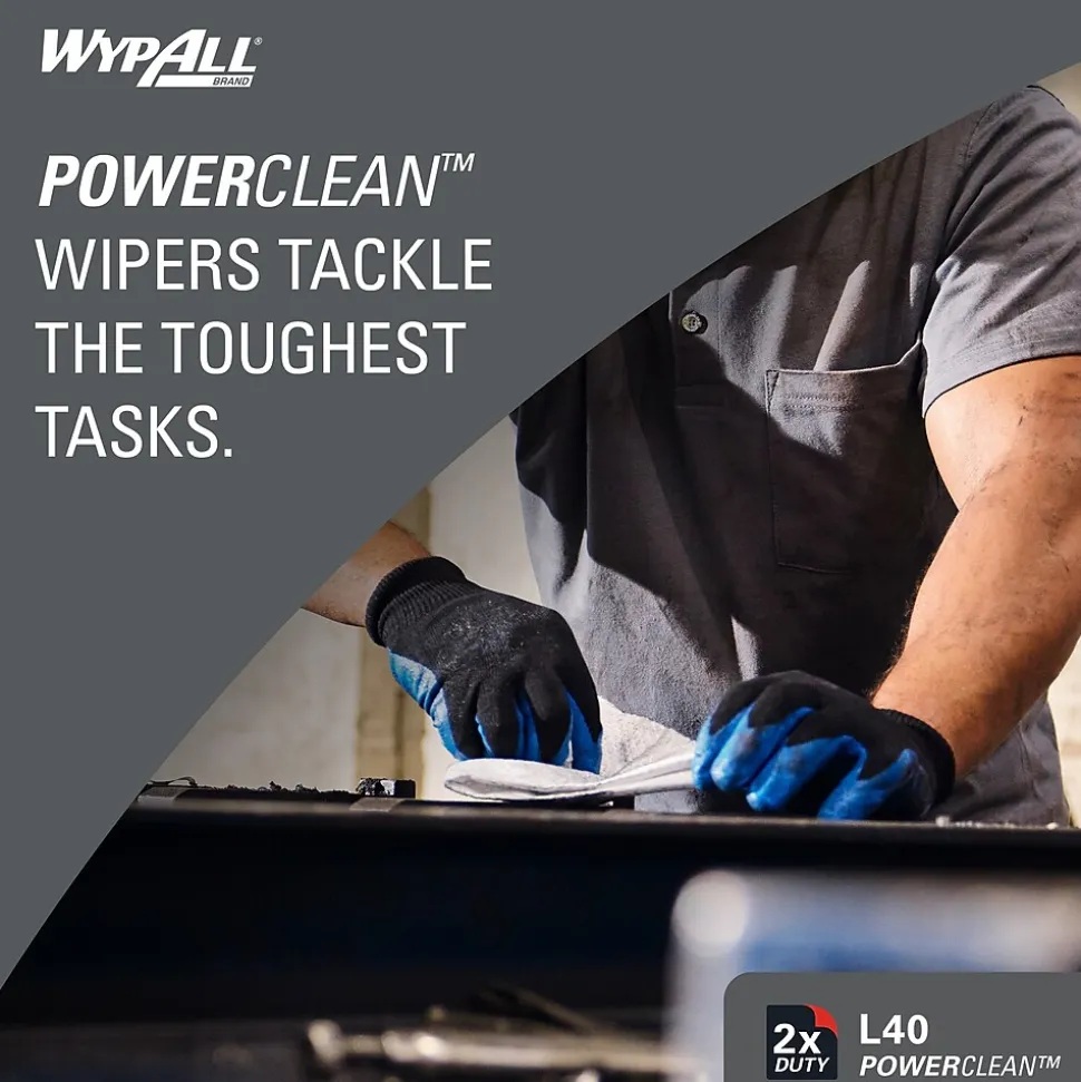 WypAll PowerClean L40 Cellulose Cleaning Wipers, 12" x 12.5", White, 56 Wipers/Box, 18/Carton (05701)