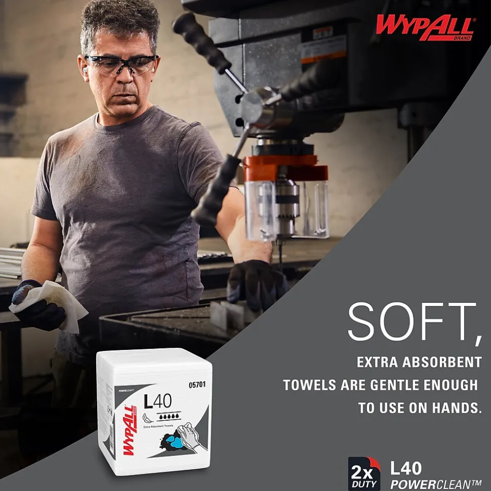 WypAll PowerClean L40 Cellulose Cleaning Wipers, 12" x 12.5", White, 56 Wipers/Box, 18/Carton (05701)