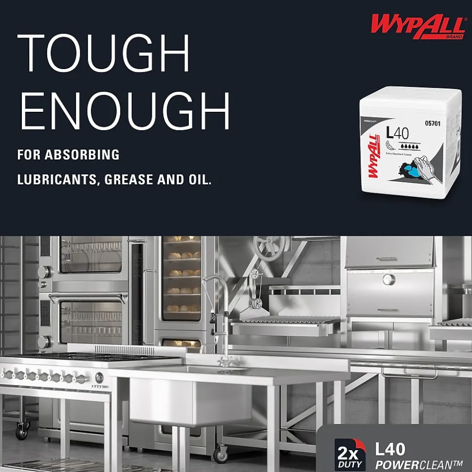 WypAll PowerClean L40 Cellulose Cleaning Wipers, 12" x 12.5", White, 56 Wipers/Box, 18/Carton (05701)