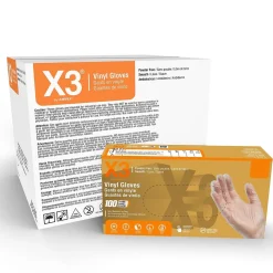 X3 Powder Free Vinyl Gloves, Latex Free, Clear, Large, 100/Box, 10 Boxes/Carton (GPX346100-CC)