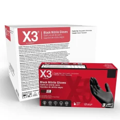 X3 Powder-Free Nitrile Gloves, Latex Free, XL, Black, 100/Box, 10 Boxes/Carton (BX348100-CC)
