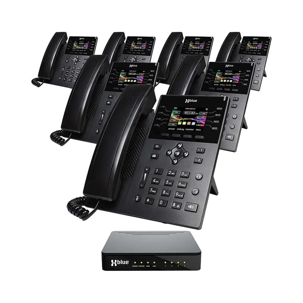 XBLUE QB1 14-Line Corded Conference Telephone System Bundle, Black (qb1-ip8g-4x7)