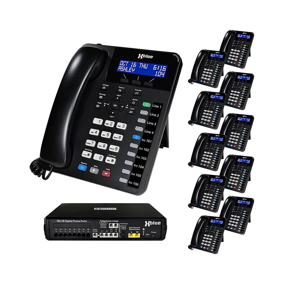 XBLUE X16 Plus 6-Line Corded Conference Telephone System Bundle, Black (X16plus-XD10-4x11)