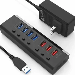 4XEM 7-Port USB-A 3.2 Gen 1 Data Hub, Black (4XUSBAHUB7PDTAA)