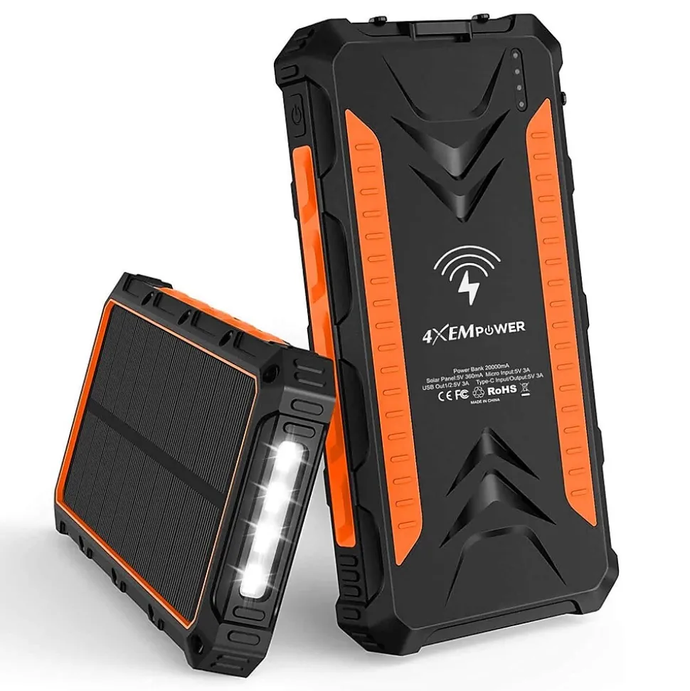 4XEM USB Wireless Charger for Most Smartphones, 20000mAh, Orange (4XSOLARPWROR)