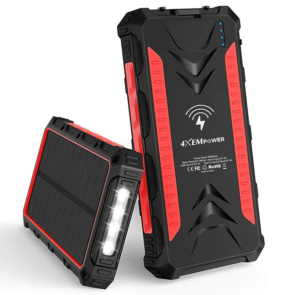 4XEM USB Wireless Charger for Most Smartphones, 20000mAh, Red (4XSOLARPWRRD)