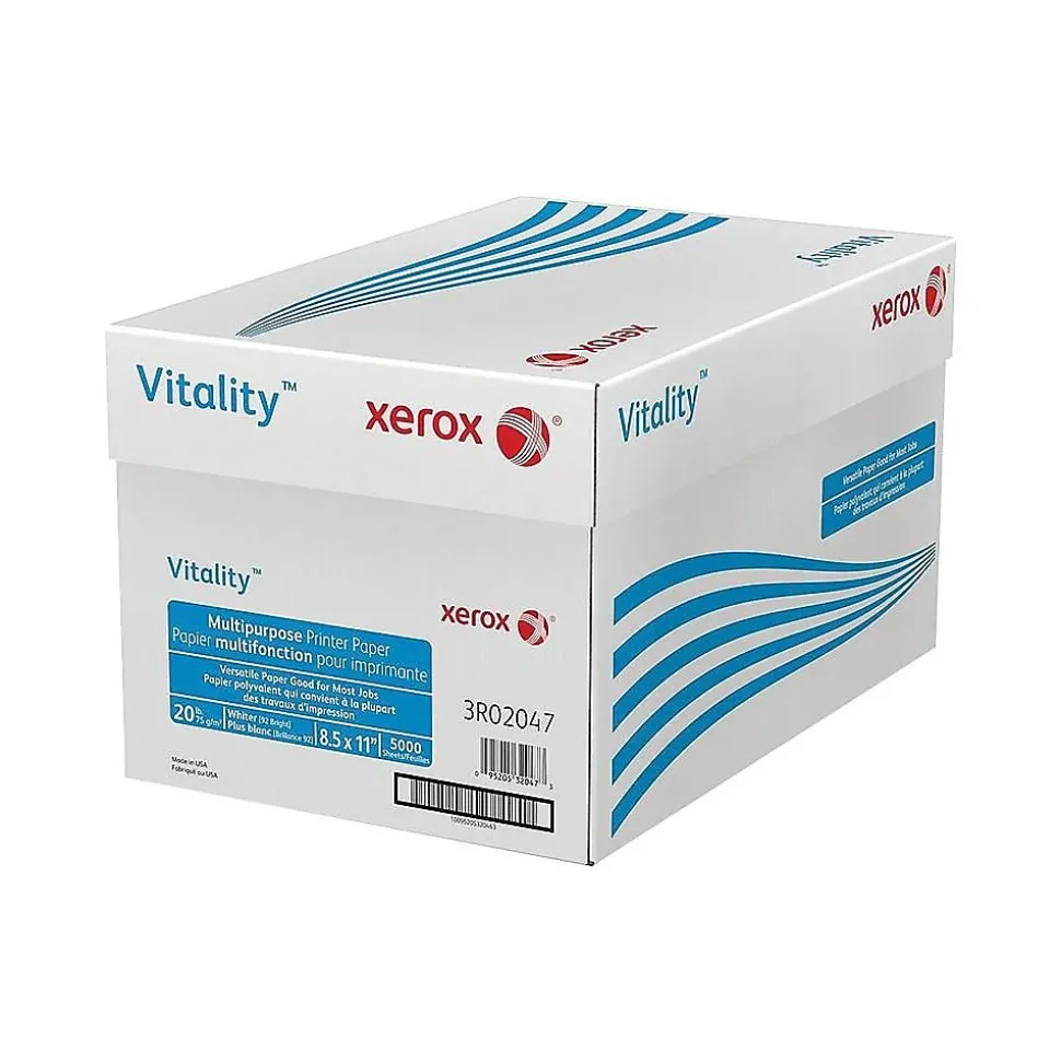 Xerox Vitality 8.5" x 11" Multipurpose Paper, 20 lbs., 92 Brightness, 500 Sheets/Ream, 10 Reams/Carton (3R02047)