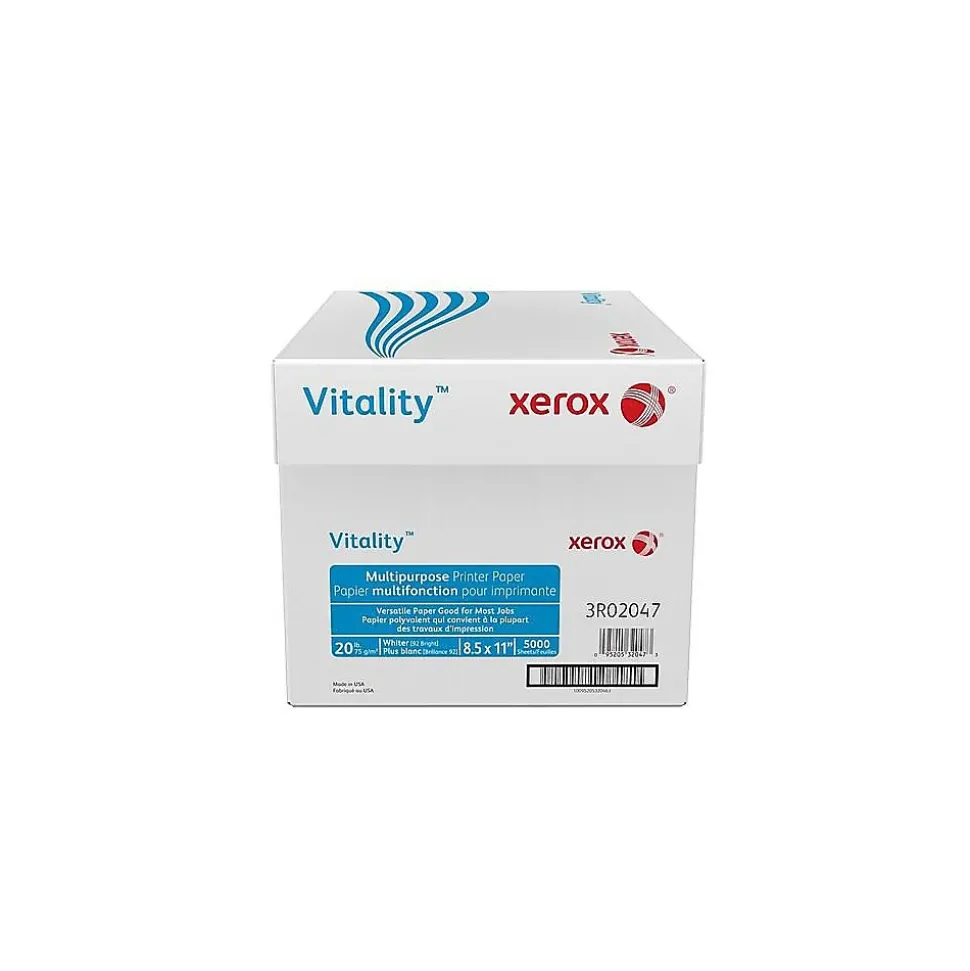 Xerox Vitality 8.5" x 11" Multipurpose Paper, 20 lbs., 92 Brightness, 500 Sheets/Ream, 10 Reams/Carton (3R02047)
