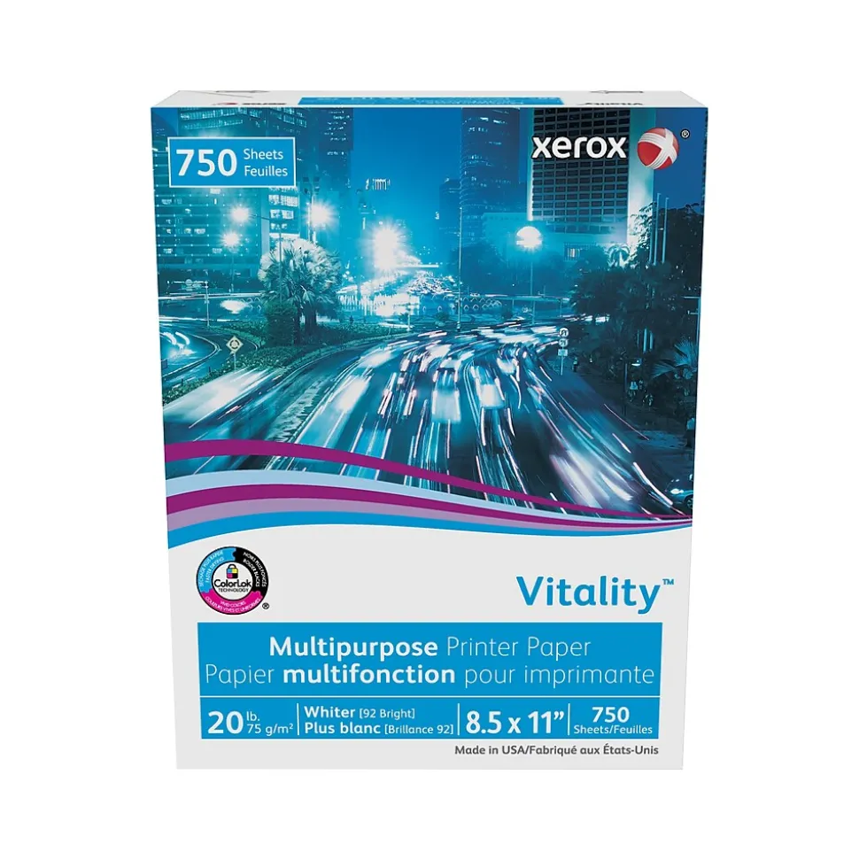 Xerox Vitality 8.5" x 11" Multipurpose Paper, 20 lbs., 92 Brightness, 750 Sheets/Ream (3R20195)
