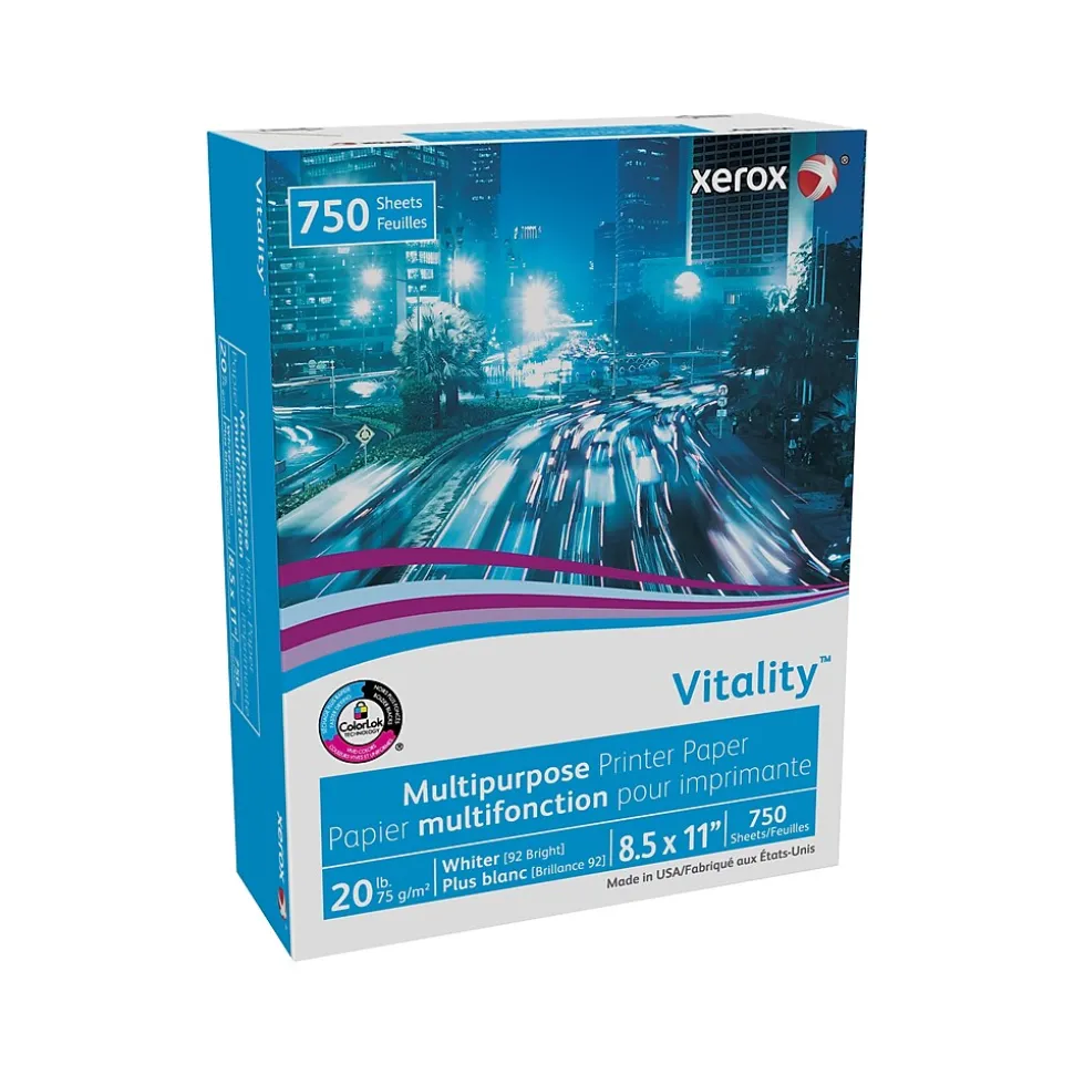 Xerox Vitality 8.5" x 11" Multipurpose Paper, 20 lbs., 92 Brightness, 750 Sheets/Ream (3R20195)