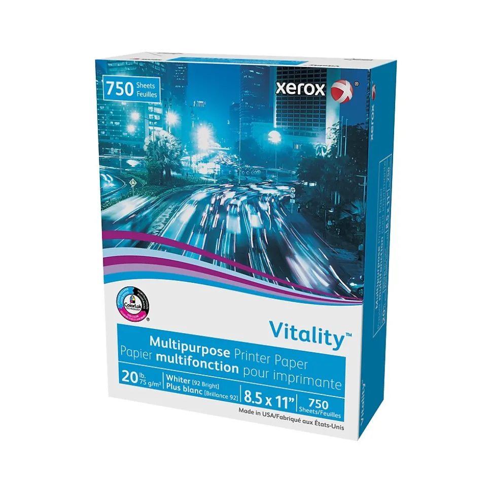 Xerox Vitality 8.5" x 11" Multipurpose Paper, 20 lbs., 92 Brightness, 750 Sheets/Ream (3R20195)