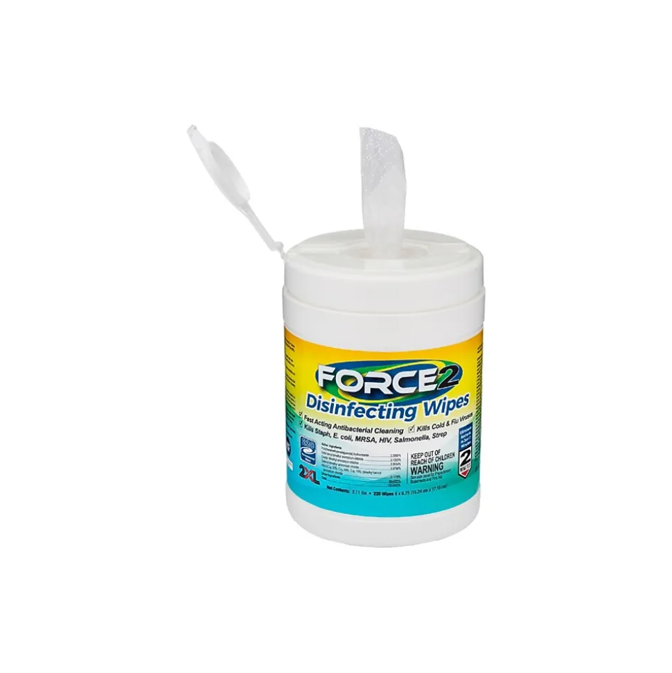 2XL Corp Force2 Disinfecting Wipes, Lemon Citrus Scent, 220 Wipes/Container (MC7070EA)