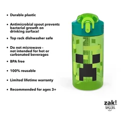Zak! Minecraft Meadow Polypropylene Water Bottle, 16 oz., Green/Black (MICR-T120)