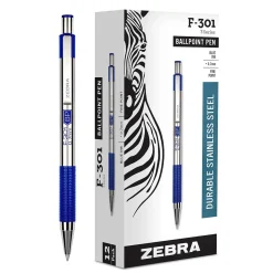 Zebra F-301 Retractable Ballpoint Pen, Fine Point, 0.7mm, Blue Ink, Dozen (27120)