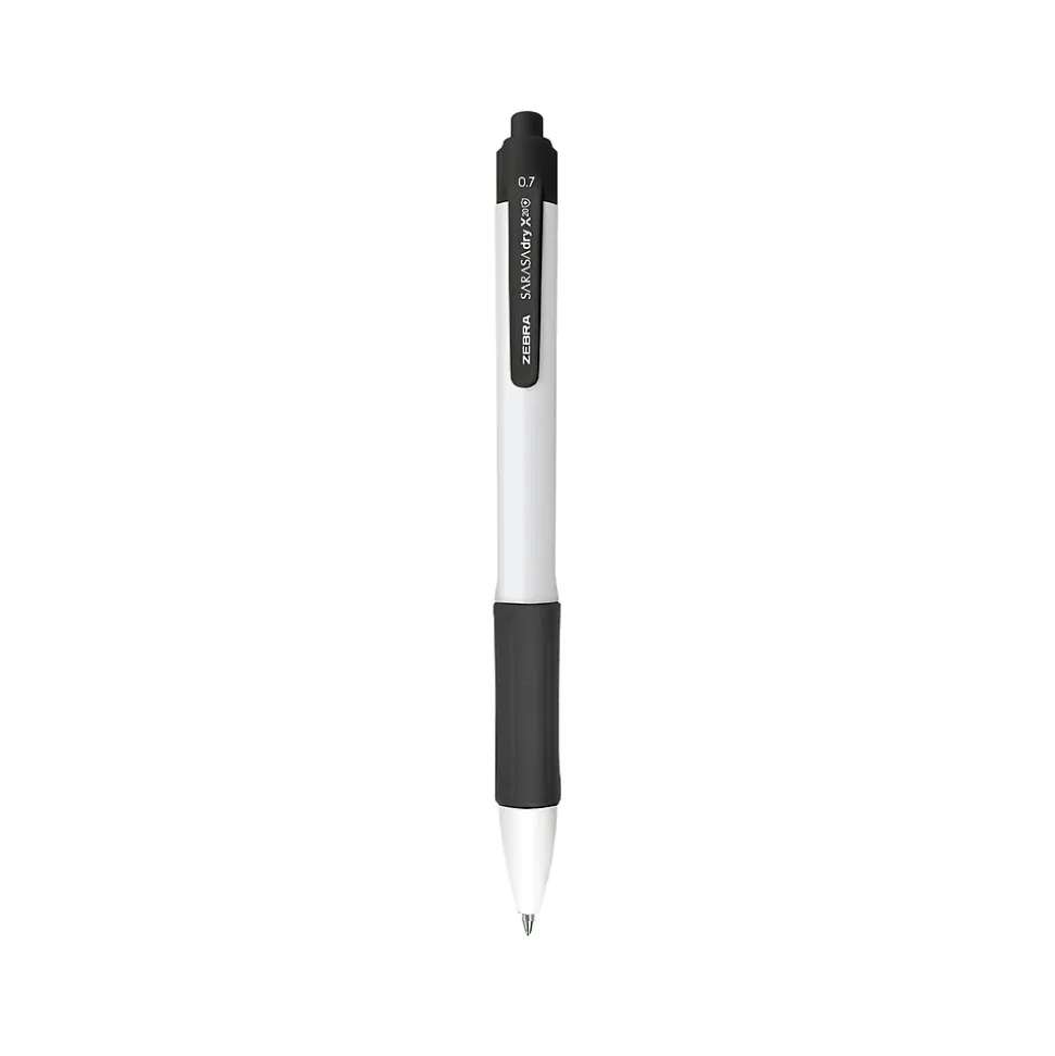 Zebra Sarasa Dry X20+ Retractable Gel Pen, Medium Point, 0.7mm, Black Ink, Dozen (41610)