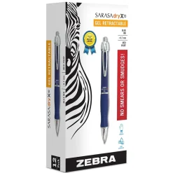 Zebra Sarasa Dry X10 Retractable Gel Pen, Medium Point, 0.7mm, Blue Ink, 12/Pack (42620)